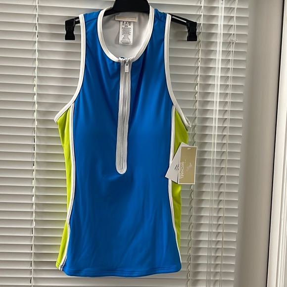 Michael Kors Racerback Tankini Colorblock Top w/ Zip Front - Picture 2 of 11